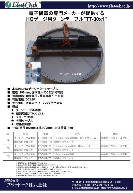HOゲージ用ターンテーブル『TT-30×1』 | フラットーク製パワーパック